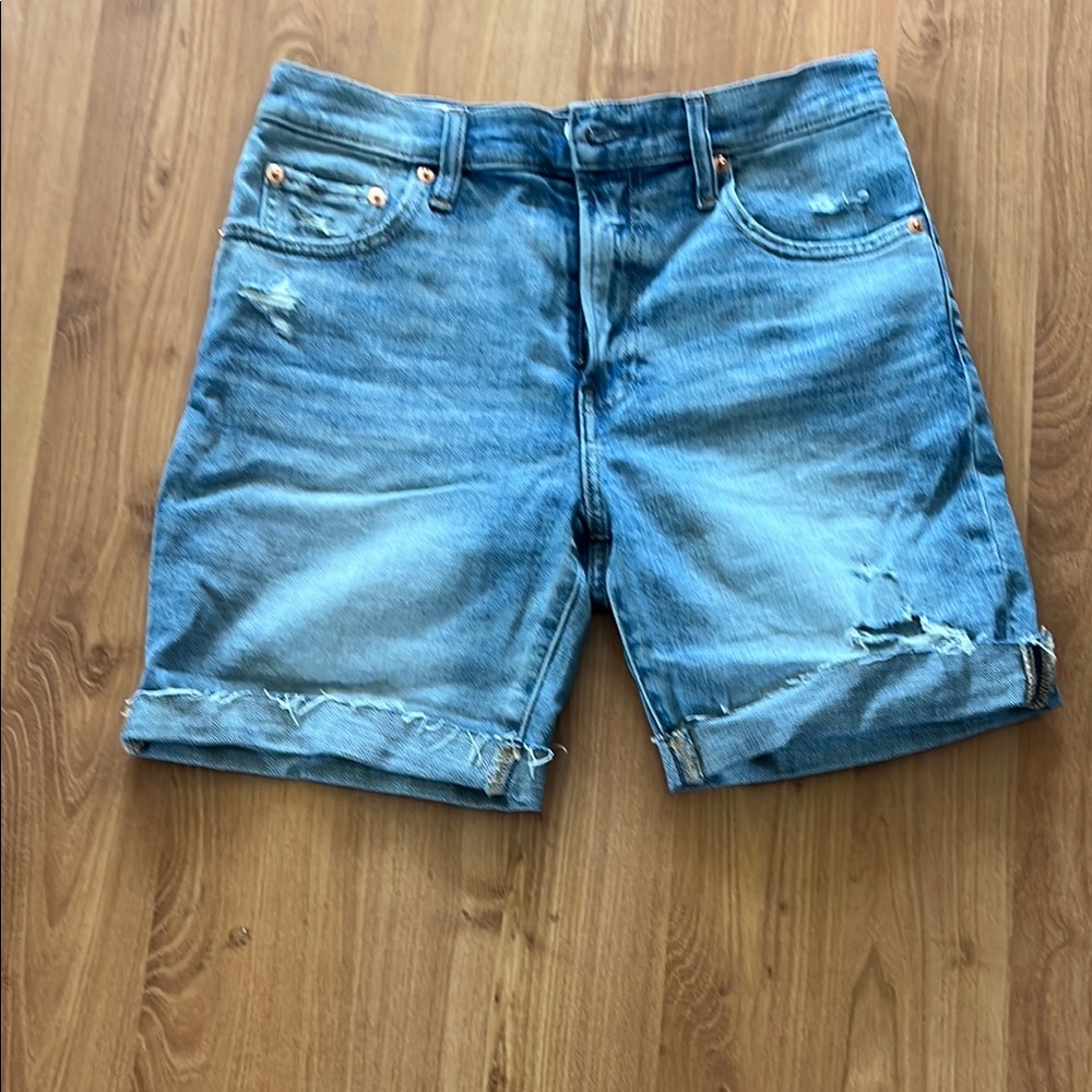 GAP High Rise Bermuda Denim Shorts - Blue